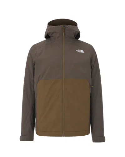 The North Face Two-tone Hooded Embroidered Logo Jacket In Gray