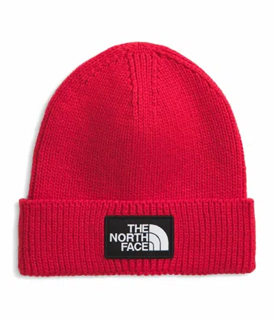 THE NORTH FACE UNISEX LOGO BOX CUFFED BEANIE IN RED
