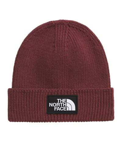 The North Face Unisex Logo Box Cuffed Beanie In Sumac In Burgundy