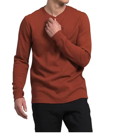 The North Face Waffle Long Sleeve Henley Top In Brandy Brown