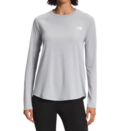 The North Face Wander Hi Low Long Sleeve Top In Light Grey Heather In Gray