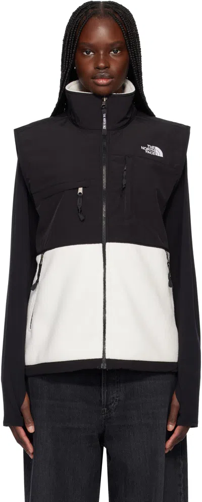 The North Face White & Black Retro Denali Vest In Rou White Dune/tnf B