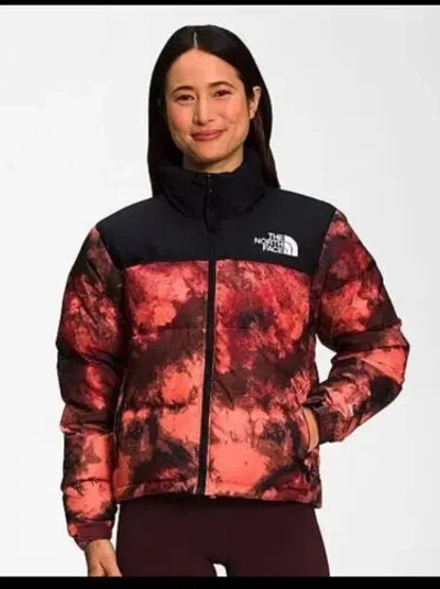Pre-owned The North Face Women's 1996 Retro Nuptse Printed Jacket 8 Mediums In Orange