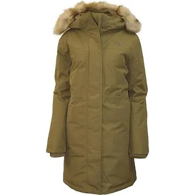 Pre-owned The North Face Women's Arctic Full Zip Parka Coat M Military Olive Fur Hooded In Green