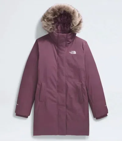 The North Face Women's Arctic Hooded Faux Fur Trim Parka In Midnight Mauve In Purple