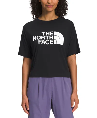 The North Face Women's Logo Graphic Dropped-sleeve T-shirt In Tnf Black,tnf White