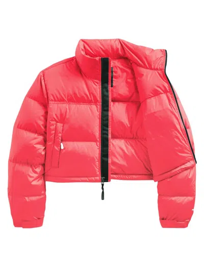 The North Face Women's Nuptse Cropped Down Puffer Jacket In Red