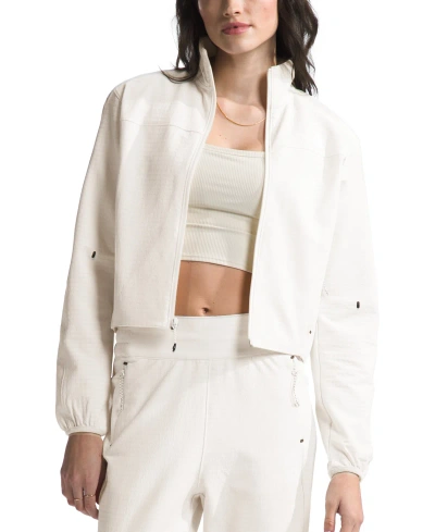 The North Face Women's Tekware Grid-print Full-zip Cropped Jacket In White Dune