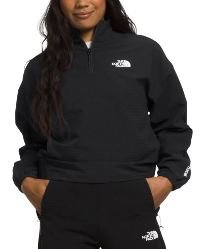 The North Face Women's Tekware Grid-print Quarter-zip Cropped Jacket In Tnf Black