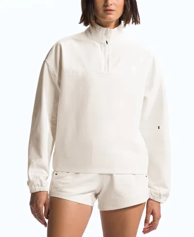 The North Face Women's Tekware Grid-print Quarter-zip Cropped Jacket In White Dune