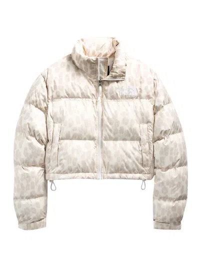Pre-owned The North Face Women's  Leopard Print 1996 Retro Short Nuptse 700 Down Jacket In Gray