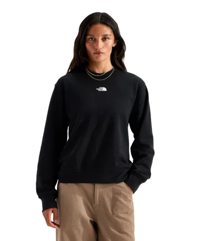 The North Face Women's Tnf Double Knit Crew Relaxed-fit Ribbed Cuffs And Hem Sweatshirt In Black