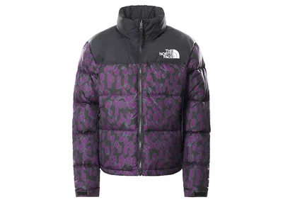 Pre-owned The North Face Womens 1996 Printed Retro Nuptse 700 Fill Packable Jacket In Gravity Purple Leopard Print
