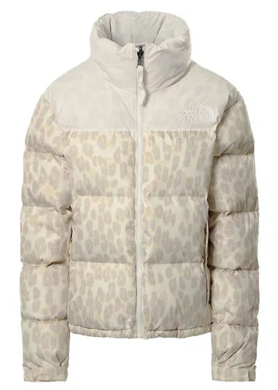 Pre-owned The North Face Womens 1996 Printed Retro Nuptse 700 Fill Packable Jacket In Silver Grey Leopard Print/gardenia Whit