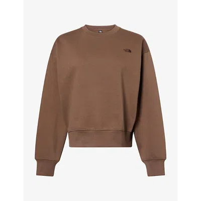 The North Face Womens Logo-embroidered Boxy-fit Cotton-blend Sweatshirt Smokey Brown