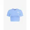 The North Face Womens Cropped Slim-fit Cotton-jersey T-shirt Medium Blue Xs In Medium Blue