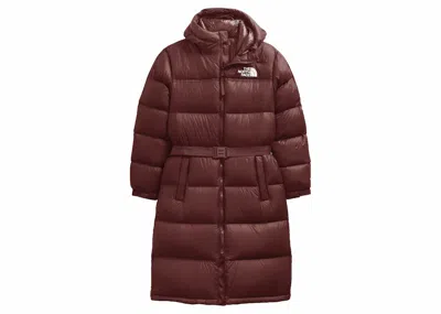 Pre-owned The North Face Womens Nuptse Belted Long Parka In Jacket Dark Oak In Brown