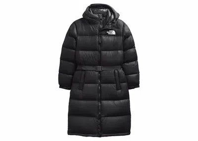 Pre-owned The North Face Womens Nuptse Belted Long Parka In Jacket Tnf Black