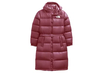 Pre-owned The North Face Womens Nuptse Belted Long Parka In Jacket Wild Ginger