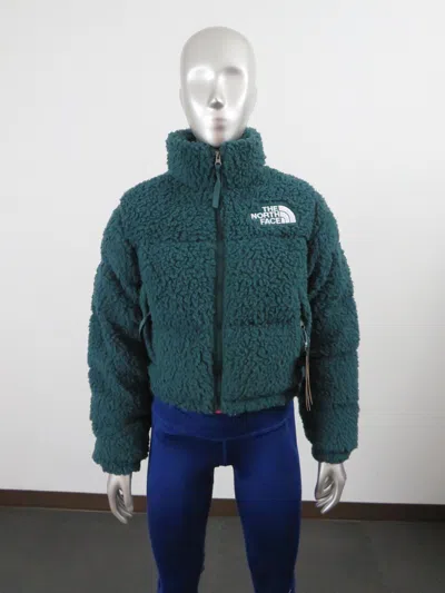 Pre-owned The North Face Womens  High Pile Sherpa Nuptse Short Crop 700-down Jacket Green In Ponderosa Green