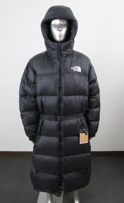 Pre-owned The North Face Womens  Nuptse Belt Long 700-down Insulated Hooded Jacket Black In Tnf Black