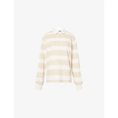 The North Face Womens White Dune/desert Stone Rugby Striped Cotton Polo Sweatshirt In Multi