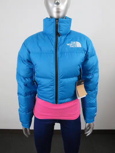 Pre-owned The North Face Womens Tnf  Nuptse Short Crop 700-down Jacket - Acoustic Blue