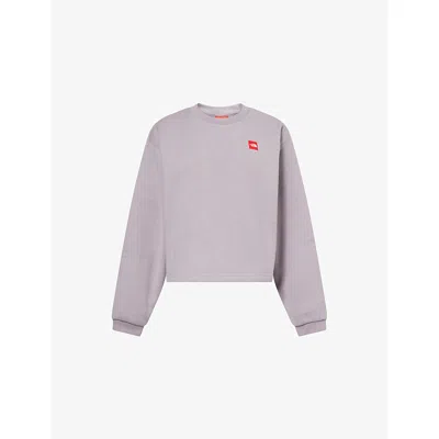 The North Face Womens Transcendent Grey Red Box Round-neck Cotton-blend Sweatshirt In Purple