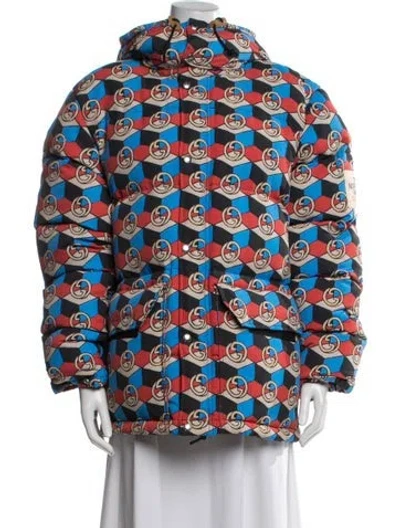 Pre-owned The North Face X Gucci 2021 Graphic Print Down Coat In Blue