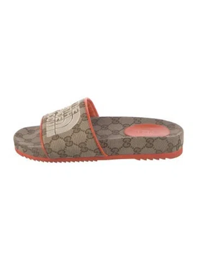 Pre-owned The North Face X Gucci Gg Canvas Canvas Slides In Neutral