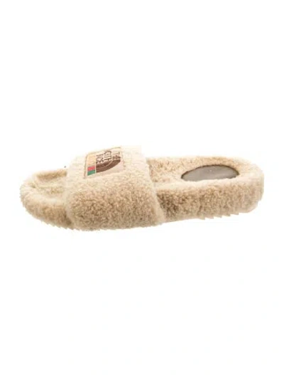 Pre-owned The North Face X Gucci Interlocking G Logo Shearling Slides In Neutrals