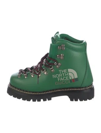 Pre-owned The North Face X Gucci Leather Graphic Print Combat Boots In Green