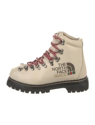 Pre-owned The North Face X Gucci Leather Graphic Print Hiking Boots In Neutral