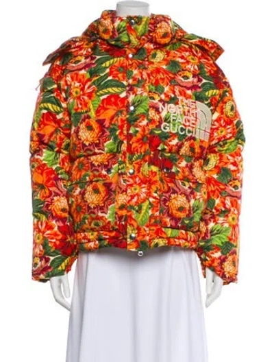 Pre-owned The North Face X Gucci Nylon Floral Print Down Coat In Orange