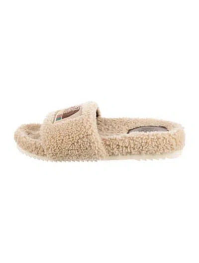 Pre-owned The North Face X Gucci Web Accent Shearling Slides In Neutral