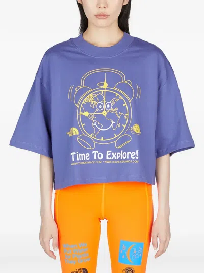The North Face X Online Ceramics Clock-print Cropped T-shirt In Blue