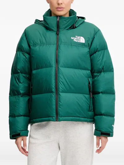 The North Face Zip Logo-print Hooded Jacket In Green