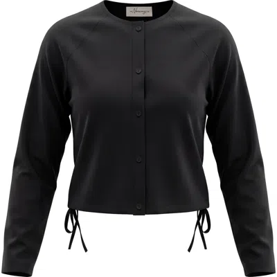 The Norway Club Cotton Side Tie Button Front Cropped Blouse In Black