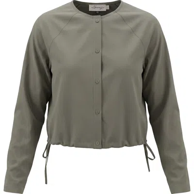 The Norway Club Cotton Side Tie Button Front Cropped Blouse In Gray