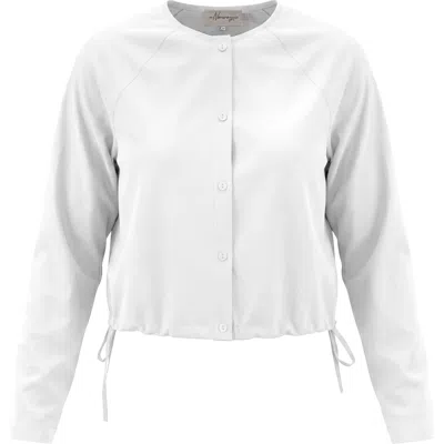The Norway Club Cotton Side Tie Button Front Cropped Blouse In White