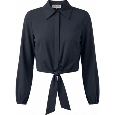 The Norway Club Cropped Hidden Placket Hem Tie Blouse In Blue