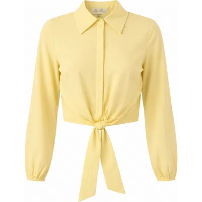 The Norway Club Cropped Hidden Placket Hem Tie Blouse In Yellow