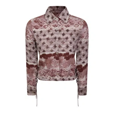 The Norway Club Linen Button Front Drawstring Cropped Blouse In Multi