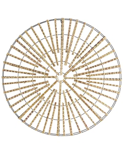 The Novogratz Geometric Light Brown Rattan Handmade Wrapped Stick Wall Decor With Black Metal Frame In Gold