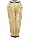 The Novogratz Brown Wicker Handmade Slatted Frame Vase With Black Metal Accents In Brown