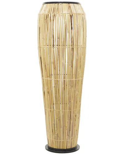 The Novogratz Light Brown Rattan Handmade Slatted Frame Vase With Black Metal Accents