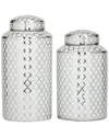 The Novogratz Set Of 2 Geometric Silver Ceramic Decorative Jars With Silver Accents In Silver