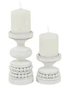 The Novogratz Set Of 2 White Wood Beaded Pillar Candle Holder In White