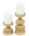 The Novogratz Set Of 2 Brown Wood Beaded Pillar Candle Holder In Brown