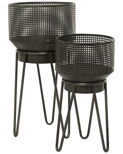 The Novogratz Set Of 2 Metal Planters With Stands In Neutral